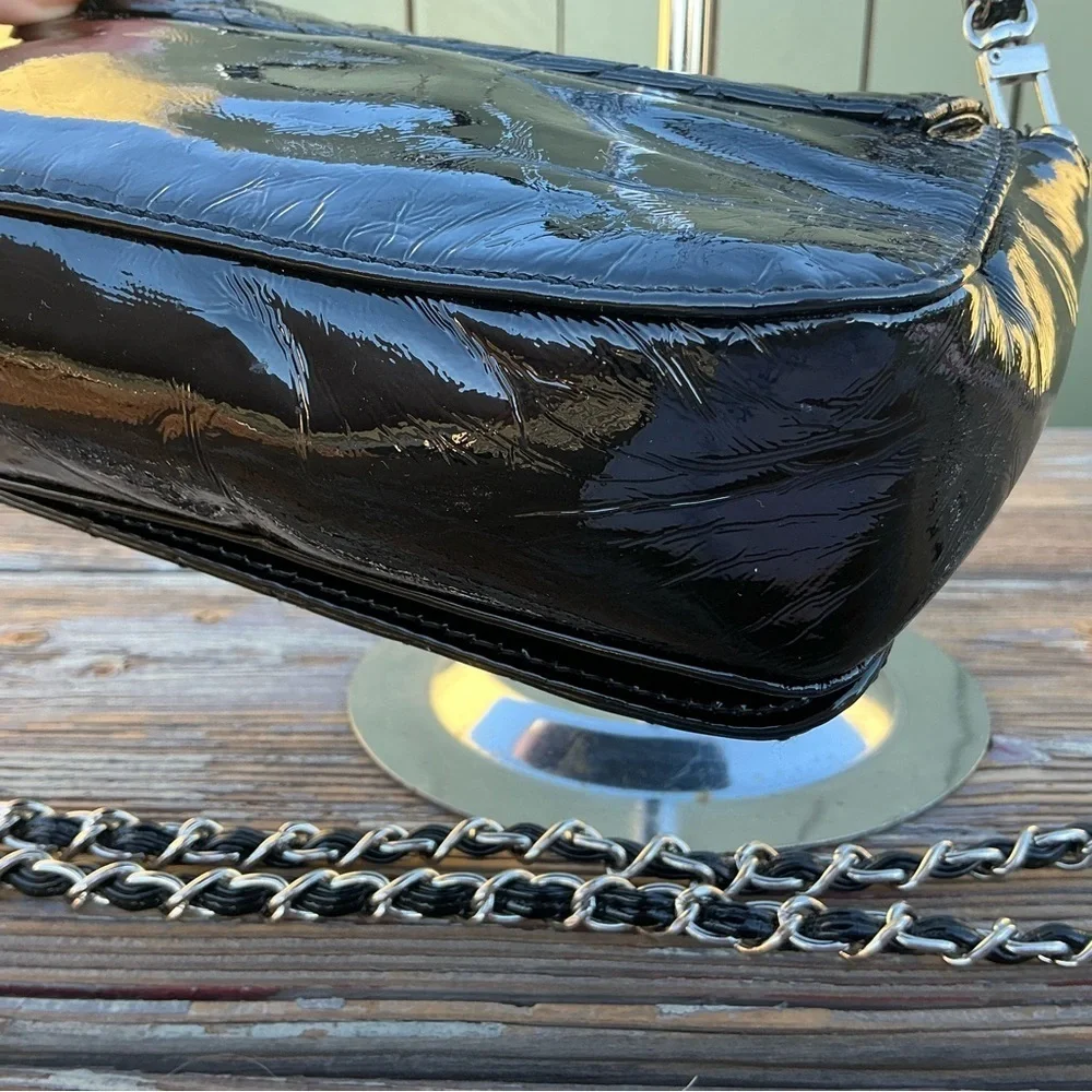 Big Buddha Black Chevron Patent Leather Crossbody/Shoulder Black Bag Chain Strap